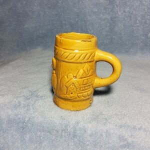Vintage Miniature 3" Ceramic Beer Stein Mug Mustard Yellow Glazed Pottery Doll